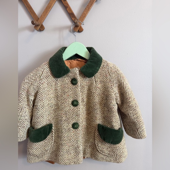 Vintage Other - Vintage Brown Herringbone Wool Velvet Coat Tan/Brown Size 2/3 See Measurement